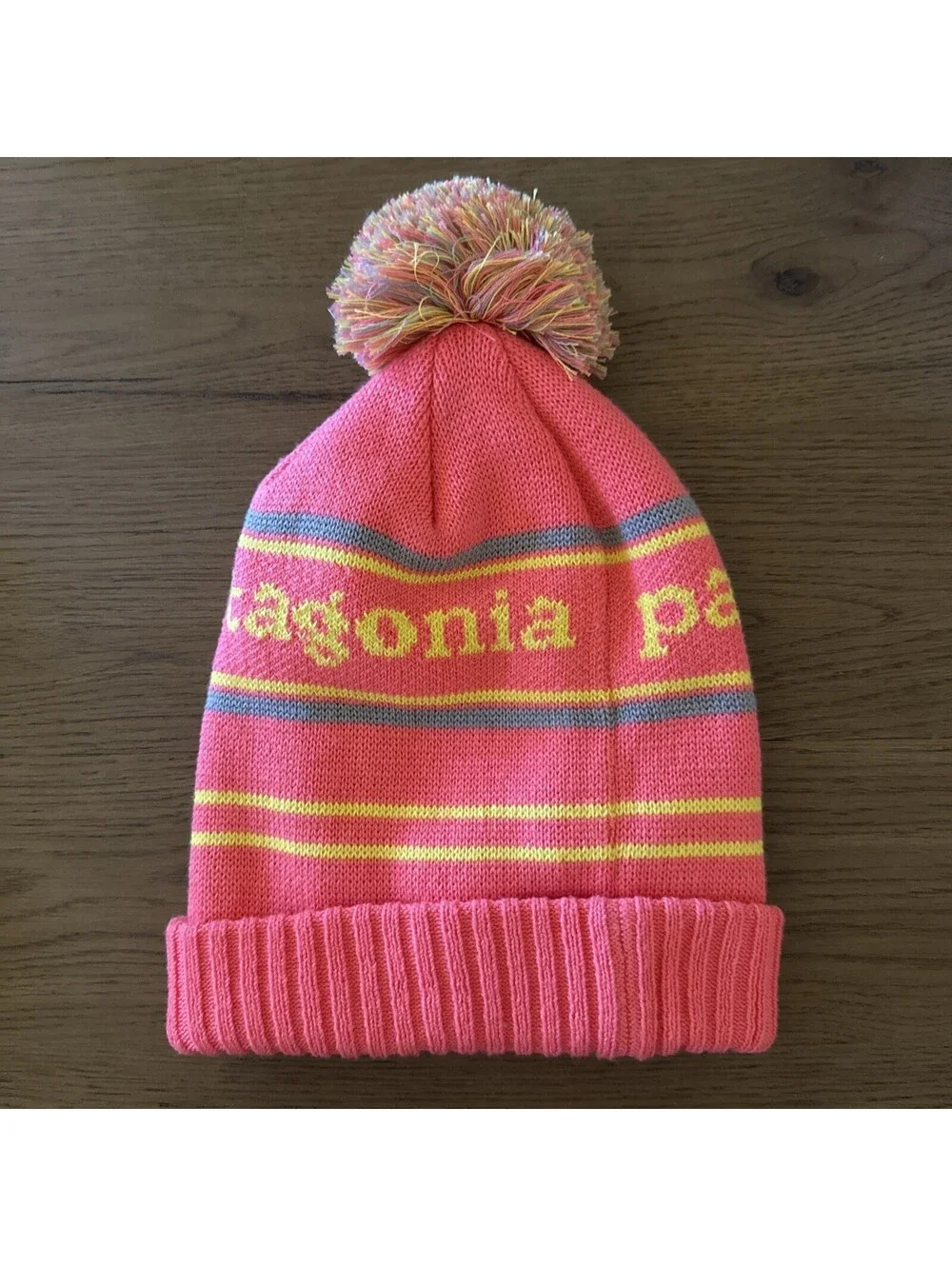 Patagonia Pom Beanie Winter Hat Knit Cap Striped Pink